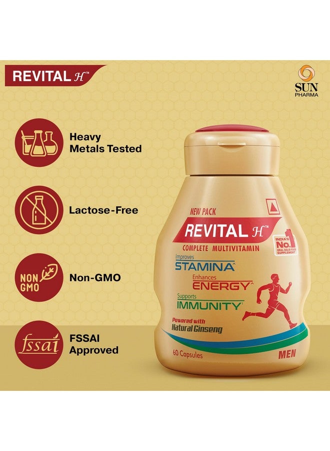 Revital H Multivitamin For Men (60 Capsules) With Natural Ginseng, Zinc, 10 Vitamins & 8 Minerals For Daily Energy, Stamina & Immunity - Image 3