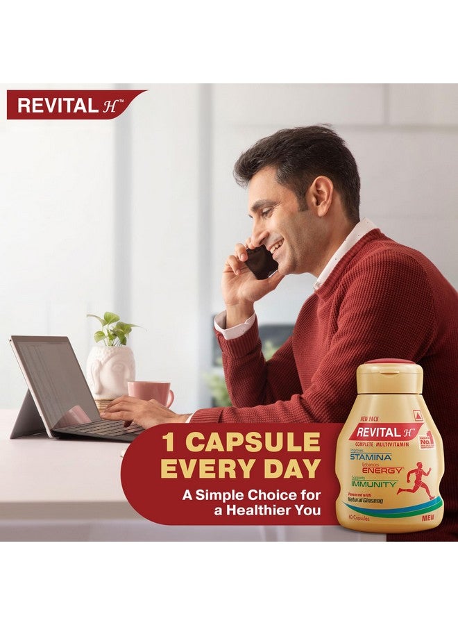 Revital H Multivitamin For Men (60 Capsules) With Natural Ginseng, Zinc, 10 Vitamins & 8 Minerals For Daily Energy, Stamina & Immunity - Image 5