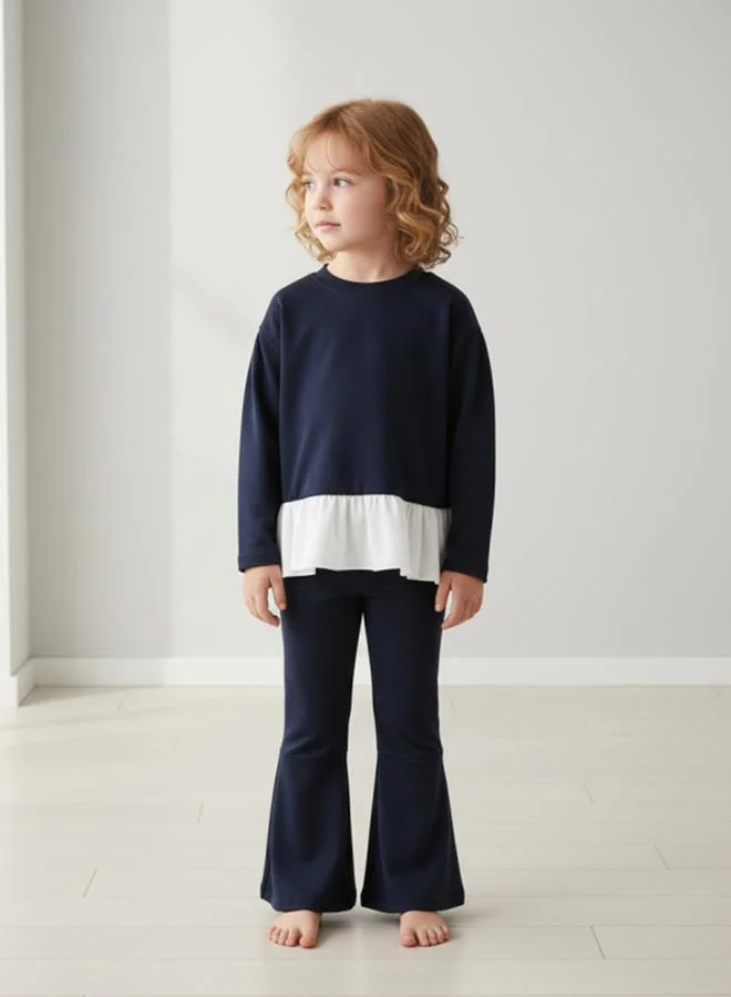 Take Two Girls Solid Ruffle Hem Sweatshirt with Flare Pants Set