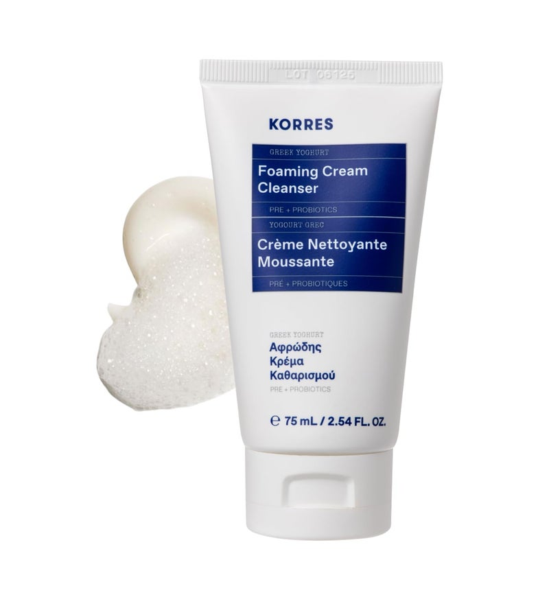 KORRES Greek Yoghurt Foaming Cream Cleanser, Hydrating, Deep Cleansing Skin Care, Makeup Remover, Face Wash for Women, Cream to Foam Facial Cleanser for Dry, Oily, Sensitive, Any Skin Type, 2.5 fl oz - Image 1