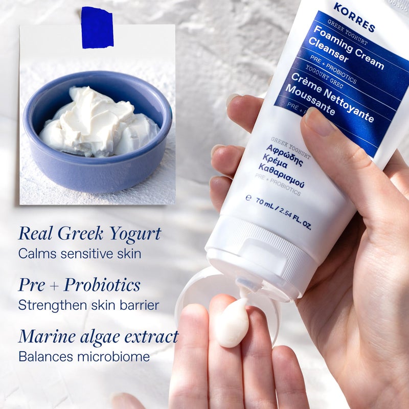 KORRES Greek Yoghurt Foaming Cream Cleanser, Hydrating, Deep Cleansing Skin Care, Makeup Remover, Face Wash for Women, Cream to Foam Facial Cleanser for Dry, Oily, Sensitive, Any Skin Type, 2.5 fl oz - Image 3