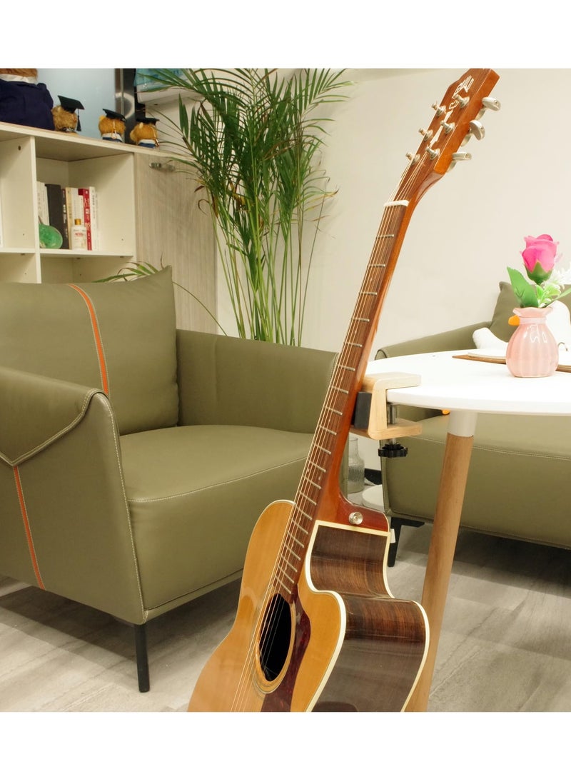 Zikra Wooden Guitar Stand Holder, Portable Neck Rest Cradle Adjustable Desk Edge Clamp Fits Table Tops up to 3.5cm Thick, Holds Single Acoustic, Electric Guitar, Bass - Image 2