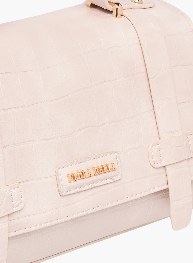 Flora Bella By Shoexpress Textured Crossbody Bag with Detachable Strap and Flap Closure