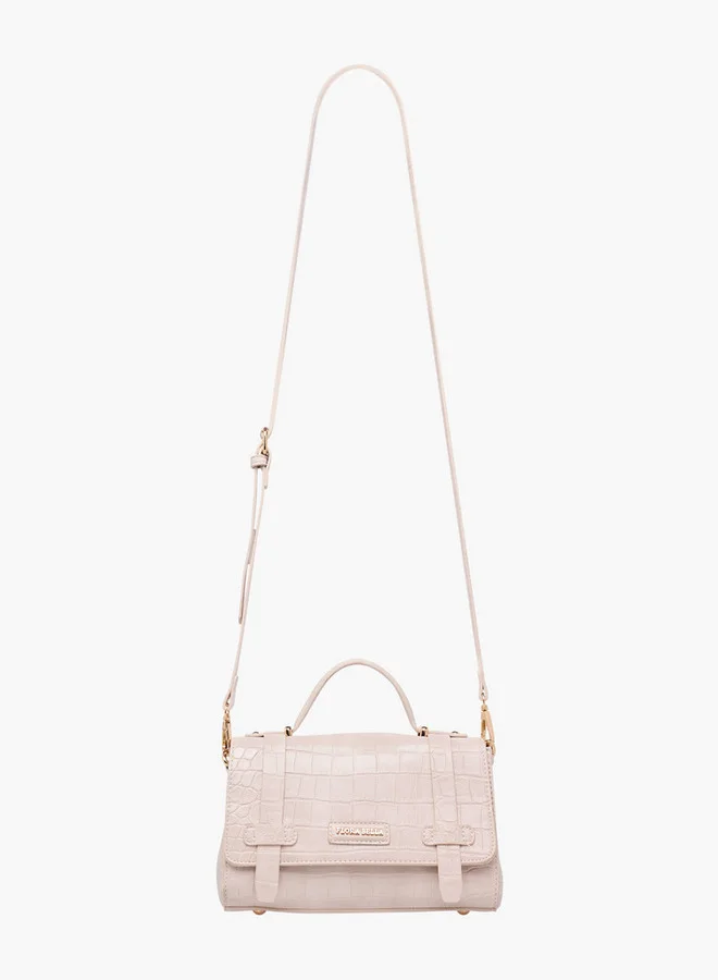 Flora Bella By Shoexpress Textured Crossbody Bag with Detachable Strap and Flap Closure