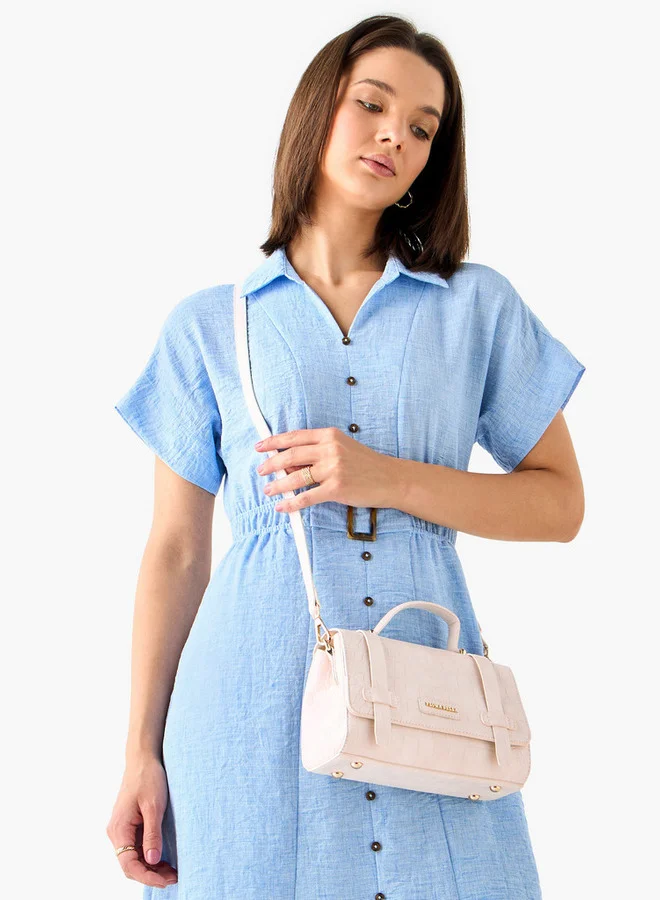 فلورا بيلا من شو إكسبرس Textured Crossbody Bag with Detachable Strap and Flap Closure