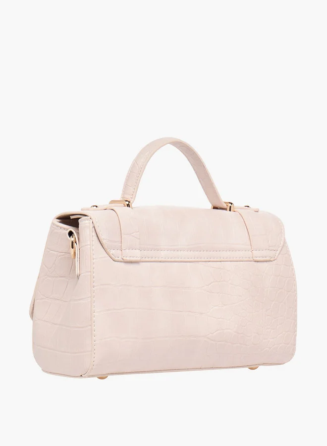 Flora Bella By Shoexpress Textured Crossbody Bag with Detachable Strap and Flap Closure