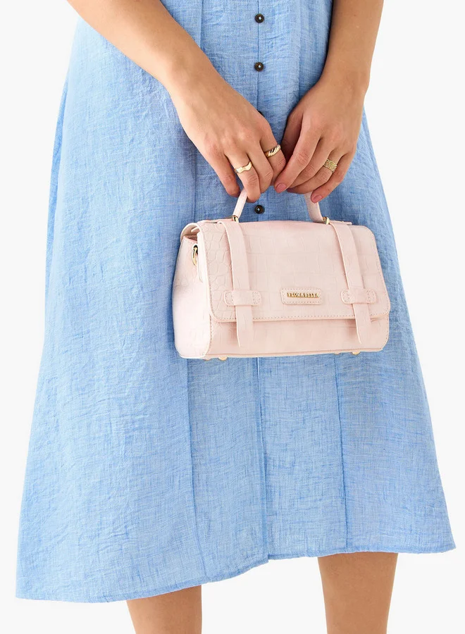 Flora Bella By Shoexpress Textured Crossbody Bag with Detachable Strap and Flap Closure