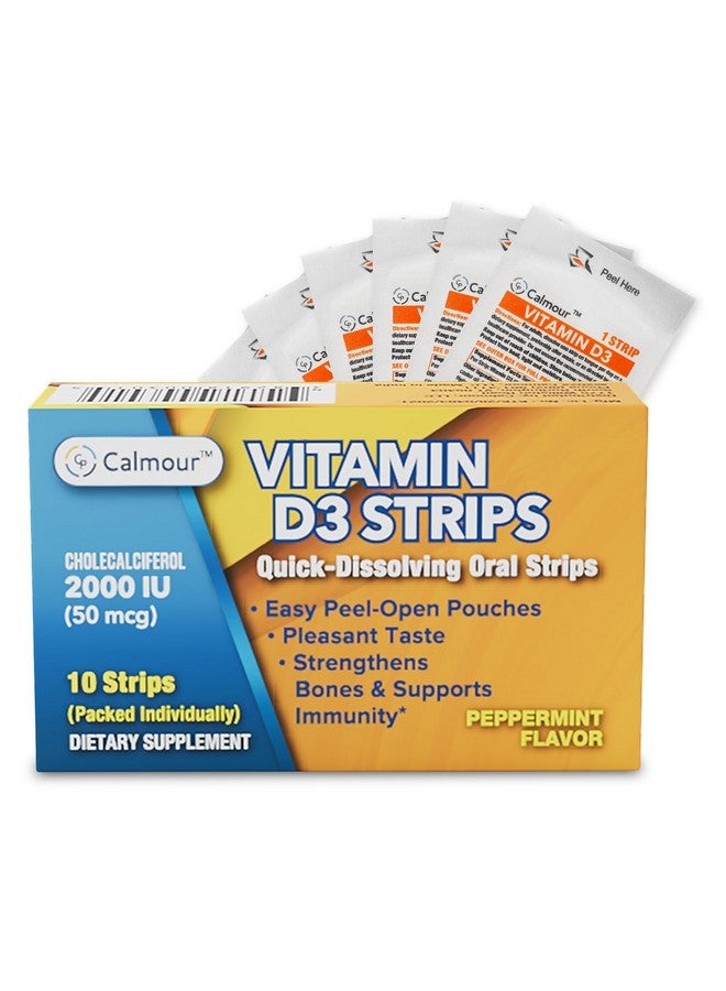 CALMOUR Vitamin D3 Strips 10 Pack| 2000 IU Oral Dissolvable D3 Vitamin Strips | Peppermint Flavor Melts on Your Tongue in 30 Seconds | Boost Immunity & Enhance Mental Focus with Vitamin D3 2000 - Image 1