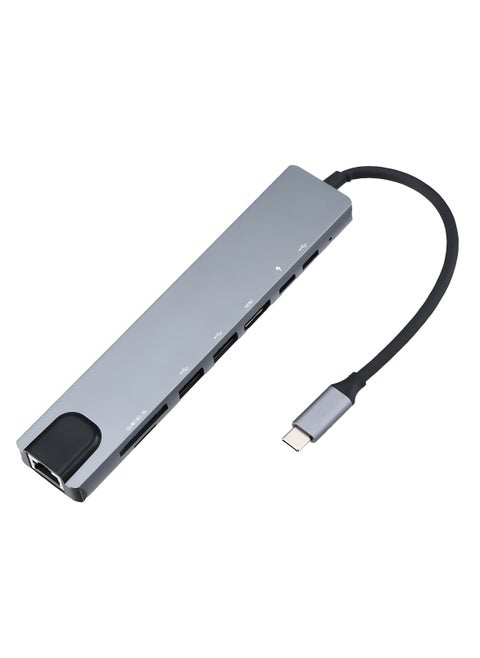 ZERO 8IN1 TYPE-C Adapter with HDMI RJ45 USB PD TF SD – Sleek Design & 4K Support –Gray