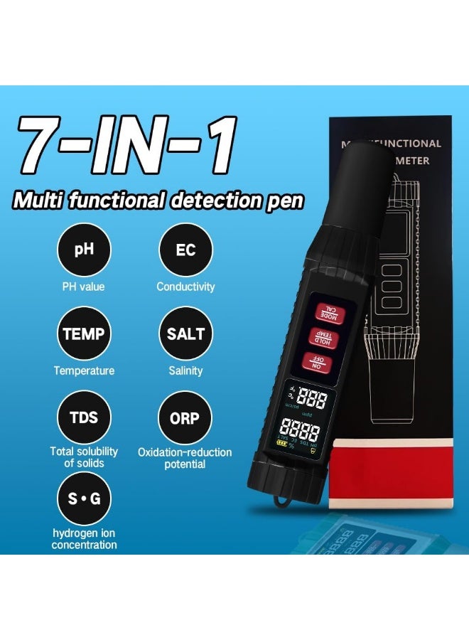 7 in 1 Digital PH Meter, High Accuracy TDS/EC/Salt/S G/Temps/ORP Digital PH Tester Pen with LCD Display, Water Quality Testing Tool for Drinking Water, Pool, Fish Tank, Aquarium, Hydroponics - Image 2