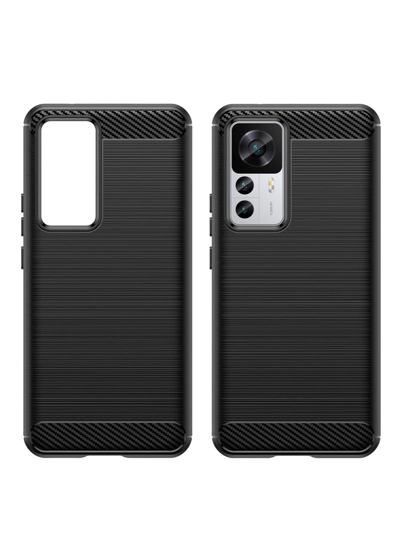 Captaintech For 12T/12T Pro Case Cover, TPU Carbon Fiber Soft Silicone Bumpers Protective Cover Anti-Scratch Shockproof Heavy Duty Phone Case ( Brushed Black) - Image 1