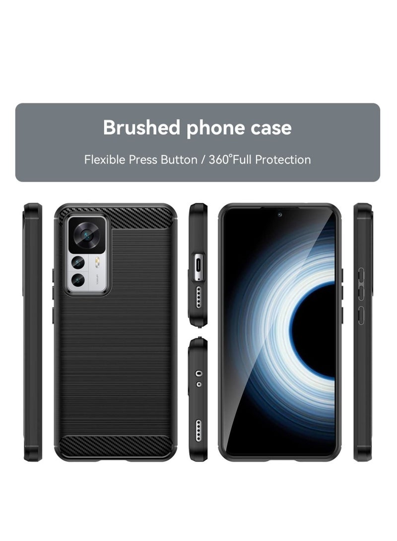 Captaintech For 12T/12T Pro Case Cover, TPU Carbon Fiber Soft Silicone Bumpers Protective Cover Anti-Scratch Shockproof Heavy Duty Phone Case ( Brushed Black) - Image 3