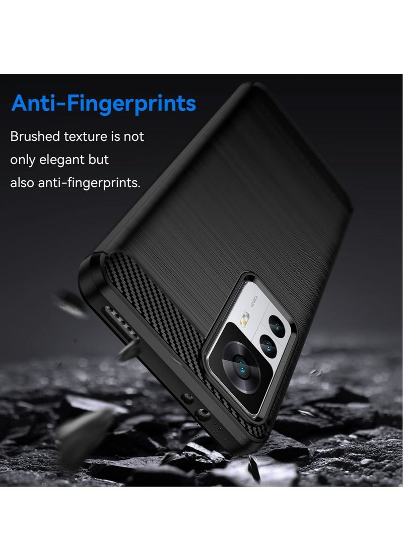 Captaintech For 12T/12T Pro Case Cover, TPU Carbon Fiber Soft Silicone Bumpers Protective Cover Anti-Scratch Shockproof Heavy Duty Phone Case ( Brushed Black) - Image 5