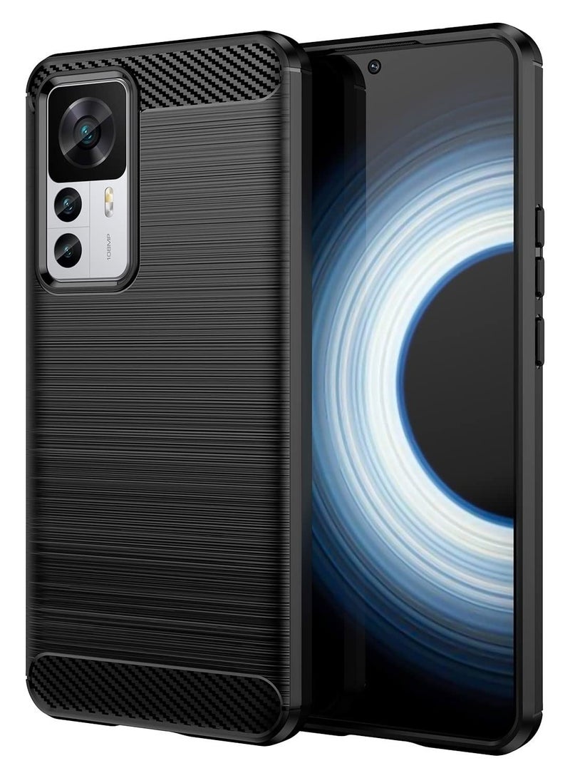 Captaintech For 12T/12T Pro Case Cover, TPU Carbon Fiber Soft Silicone Bumpers Protective Cover Anti-Scratch Shockproof Heavy Duty Phone Case ( Brushed Black) - Image 2