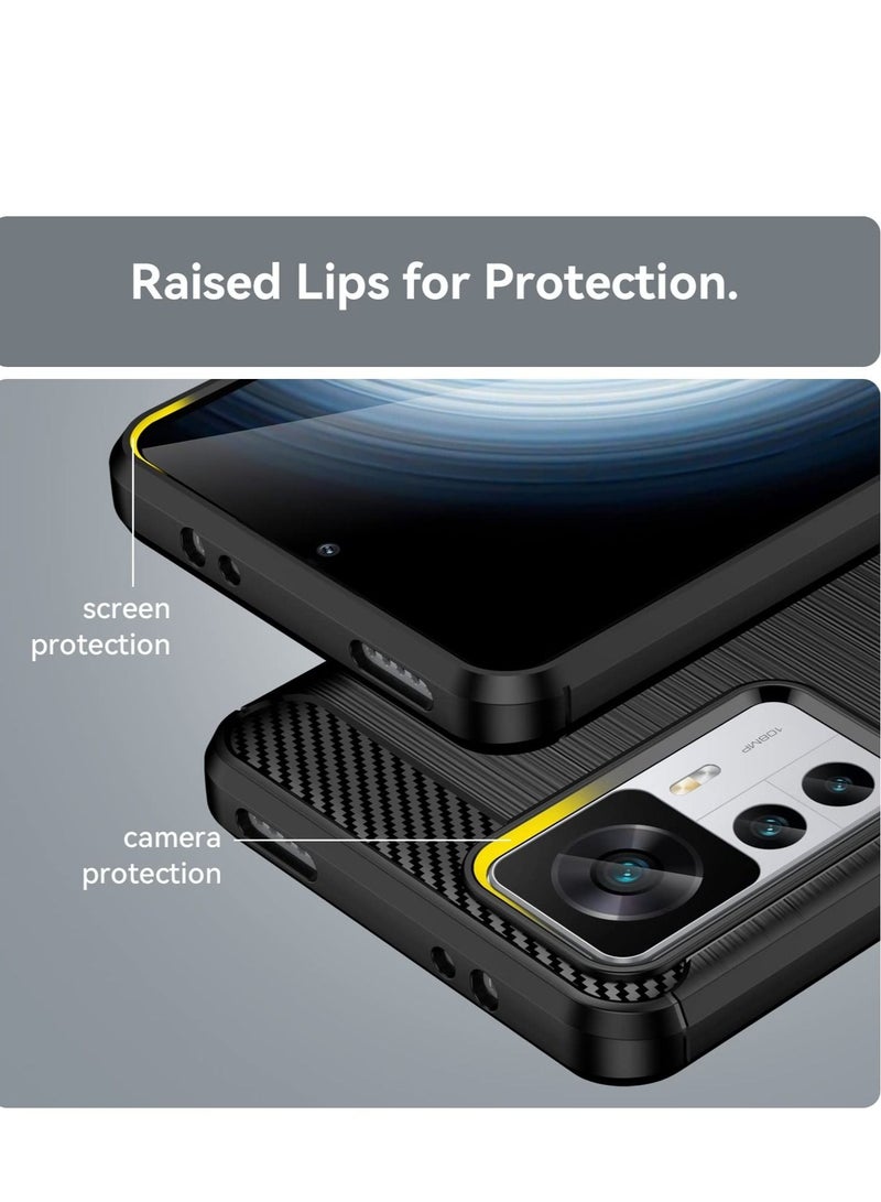 Captaintech For 12T/12T Pro Case Cover, TPU Carbon Fiber Soft Silicone Bumpers Protective Cover Anti-Scratch Shockproof Heavy Duty Phone Case ( Brushed Black) - Image 4