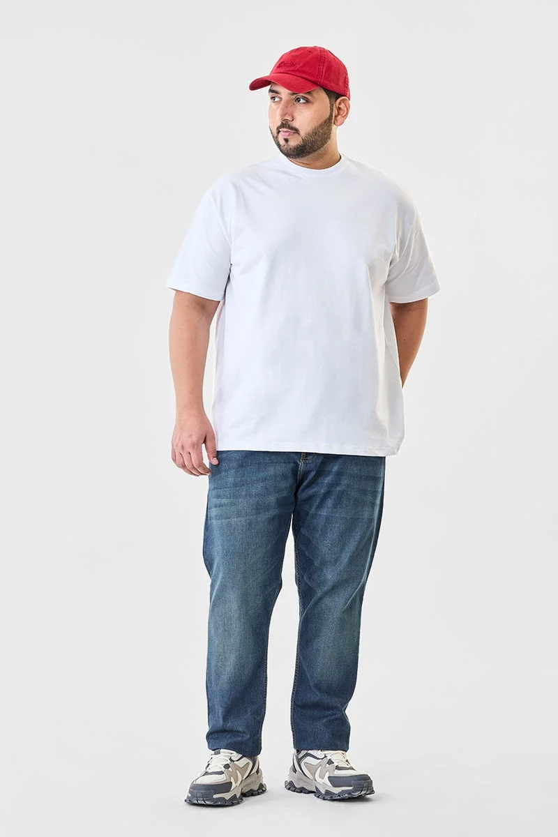 سنيتش White Graphic Half Sleeve Oversized Streetwear Plus Size T-Shirt