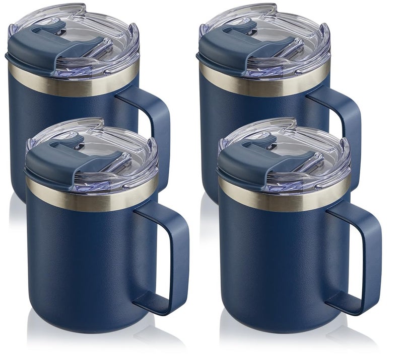 ALOUFEA 12oz Stainless Steel Insulated Coffee Mug with Handle  Double Wall Vacuum Tumbler Cup with Fliping Lid  Navy  4 Pack - Image 1