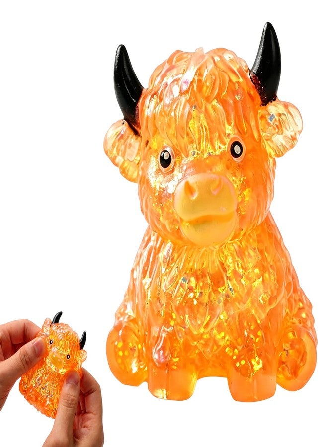 SHANGFEI Glitter Highland Cow Squishies Fidget Toy,Highland Cow Squishy,Cute Sensory Squeeze Toy for Adults,Soft Slow Rising Stress Relief Ball, Cute Sensory Squeeze Toy for Adults (Orange) - Image 1