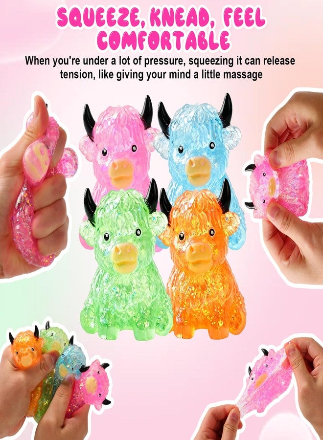SHANGFEI Glitter Highland Cow Squishies Fidget Toy,Highland Cow Squishy,Cute Sensory Squeeze Toy for Adults,Soft Slow Rising Stress Relief Ball, Cute Sensory Squeeze Toy for Adults (Orange) - Image 4
