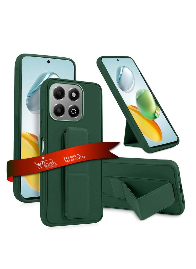 Wtech Honor X7c 4G 2024 Hand Grip Foldable Magnetic Kickstand Wrist Strap Finger Grip with Built-in Iron Case Cover - Dark Green  - Image 1