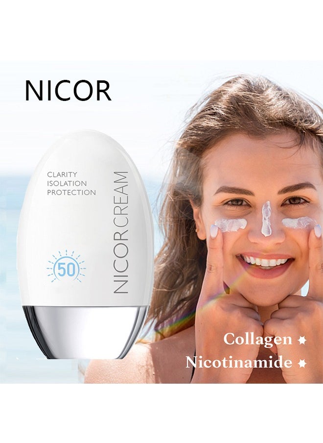 Nicor - Clarity Isolation Protection Cream,For Sensitive Skin,Waterproof & Sweatproof Sunscreen  Isolation Cream Not Stuffy Or Oily，SPF 50+ UVA/UVB Protection 50ml - Image 1