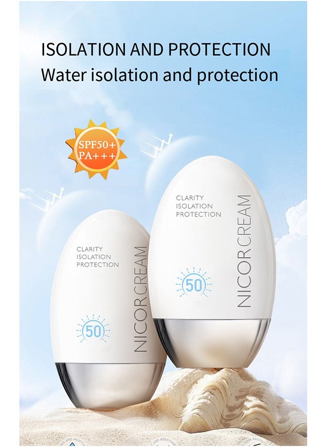Nicor - Clarity Isolation Protection Cream,For Sensitive Skin,Waterproof & Sweatproof Sunscreen  Isolation Cream Not Stuffy Or Oily，SPF 50+ UVA/UVB Protection 50ml - Image 1