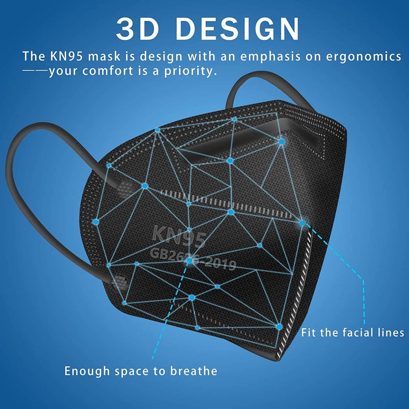 Hotodeal KN95 Face Mask 40 PCs, Black KN95, 5 Layers Cup Dust Mask, for Men, Women, Healthcare/Essential Workers - Image 2