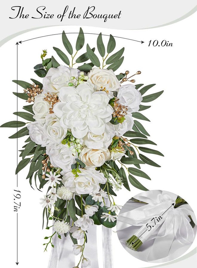 Serwalin 10 Inch Wedding Bouquets for Bride,Ivory Bridal Bouquet of Fake Flowers, Bridesmaid Bouquets for Wedding Ceremony Bridal Shower and Anniversary - Image 4