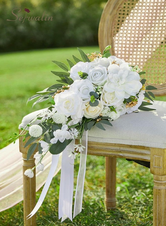 Serwalin 10 Inch Wedding Bouquets for Bride,Ivory Bridal Bouquet of Fake Flowers, Bridesmaid Bouquets for Wedding Ceremony Bridal Shower and Anniversary - Image 5