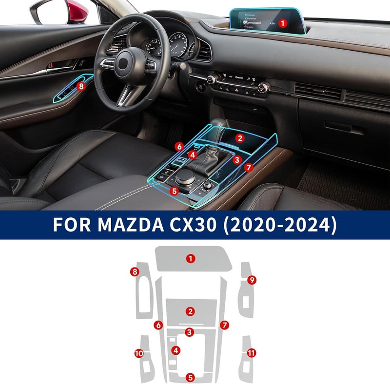 Car Paint Protection Film: 14 Pcs 0.2 Mm TPU HD Precut - Weather-Resistant Scratch-Proof Car Paint Protection Film for Mazda CX30 2020-2024 Interior Automatic Box - Image 3