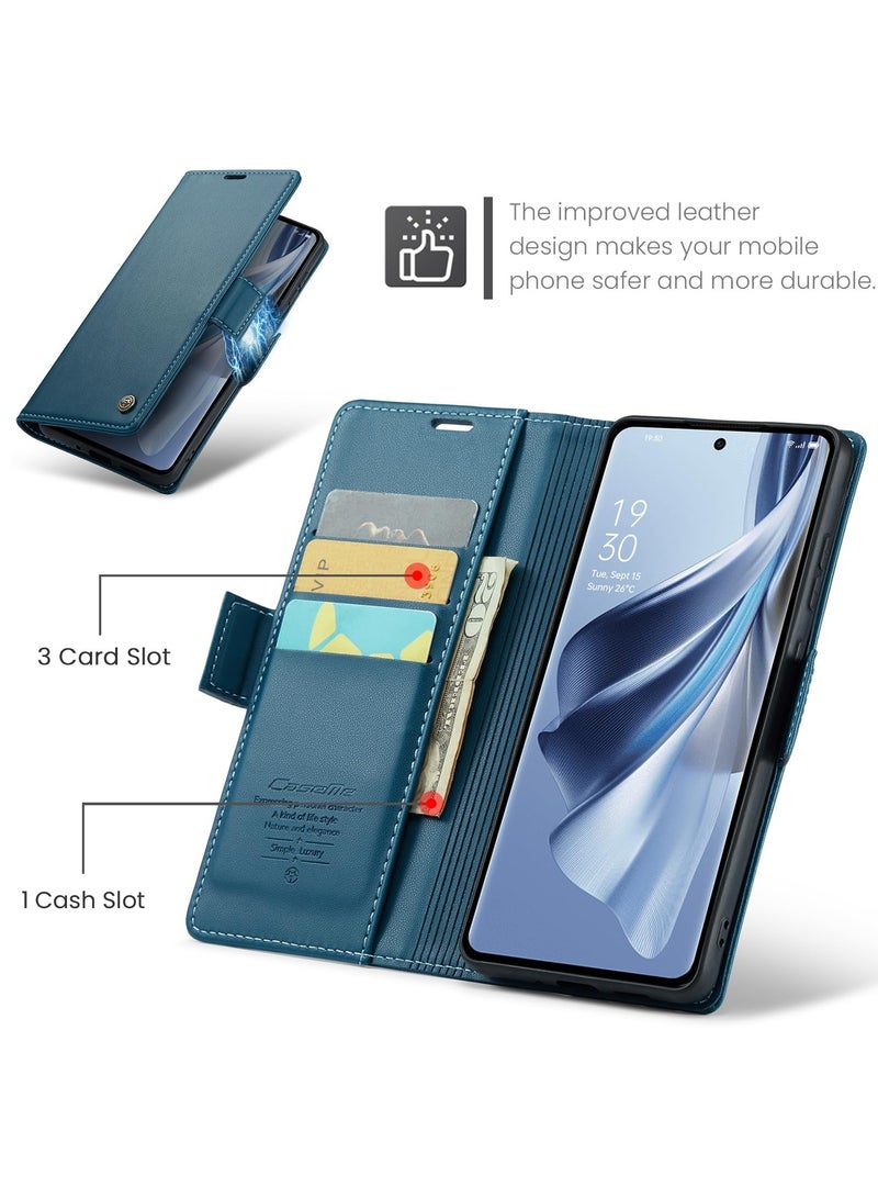 CaseMe Phone Case Luxury PU Leather Design Anti Fingerprint 023 Flip Cover Card Slot Holder Cover For OPPO RENO 10 / RENO 10 PRO (Blue) - Image 2
