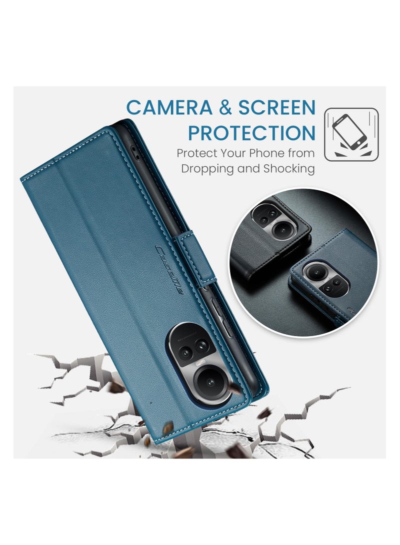 CaseMe Phone Case Luxury PU Leather Design Anti Fingerprint 023 Flip Cover Card Slot Holder Cover For OPPO RENO 10 / RENO 10 PRO (Blue) - Image 4