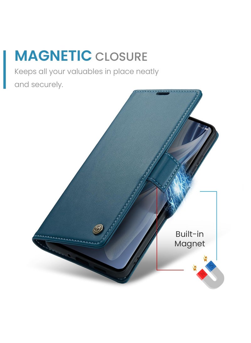 CaseMe Phone Case Luxury PU Leather Design Anti Fingerprint 023 Flip Cover Card Slot Holder Cover For OPPO RENO 10 / RENO 10 PRO (Blue) - Image 3