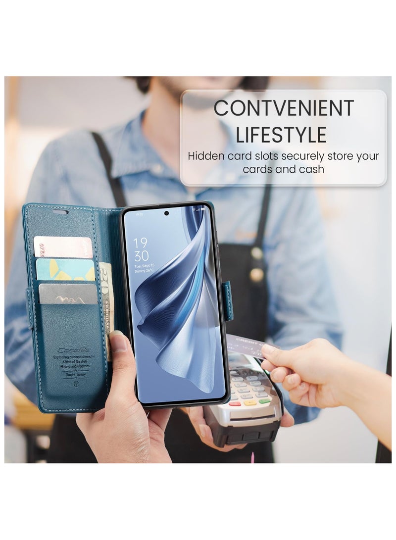 CaseMe Phone Case Luxury PU Leather Design Anti Fingerprint 023 Flip Cover Card Slot Holder Cover For OPPO RENO 10 / RENO 10 PRO (Blue) - Image 5