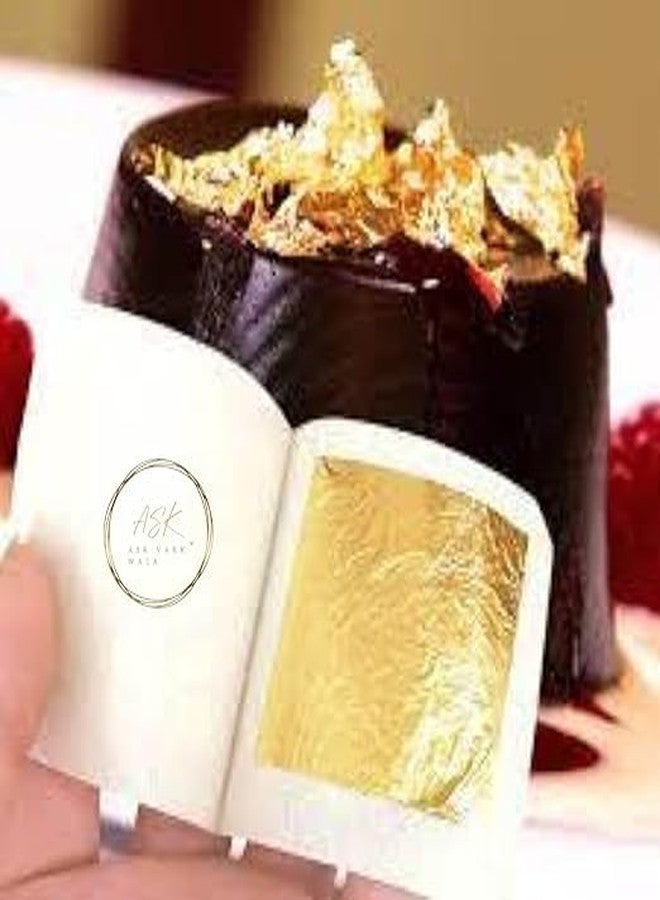 ASK VARK WALA Gold Leaves 24k Edible Pure Veg Gold Leaves 75MM”x50MM” 25pcs Gold Vark Sheets, Varak for Sweets, Cake Decoration, Ice Cream, Serums, Ayurvedic Medicine, Royals Foods