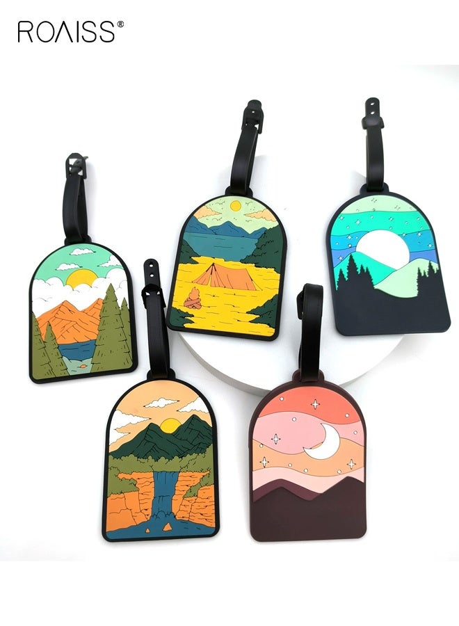 رويس مجموعة من 5 قطع من بطاقات الأمتعة المصنوعة من السيليكون للسفر، تتضمن بطاقات ورقية مكتوبة بخط اليد، وبطاقات تعليق محمولة، وحاملات بطاقات متينة ومقاومة للضياع، وملصقات آمنة للأمتعة لتحديد هوية الأمتعة، وعلامة للحقيبة. - Image 1