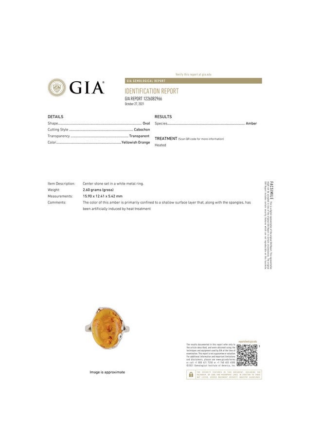 HolidayGiftShops خاتم بالغ adulto من الفضة الإسترلينية المعتمدة من جيا والعنبر العسل البلطيقي بحجم 8.5 دانا - Image 4