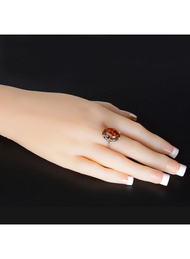 HolidayGiftShops خاتم بالغ adulto من الفضة الإسترلينية المعتمدة من جيا والعنبر العسل البلطيقي بحجم 8.5 دانا - Image 3