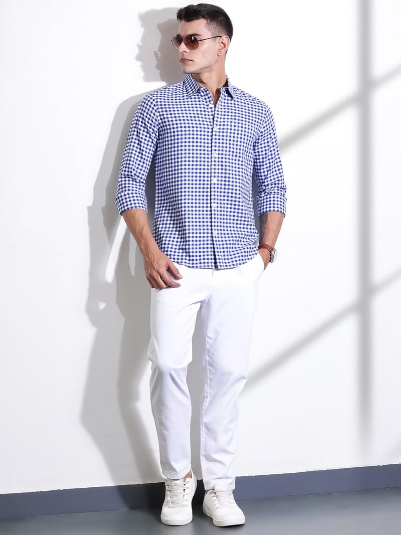 Thomas Scott Men | Long Sleeves | Gingham Checks | 100% Cotton | Spread Collar | Casual Shirt | (Available in Plus Size)(TS1481_RoyalBlue_XL) - Image 4