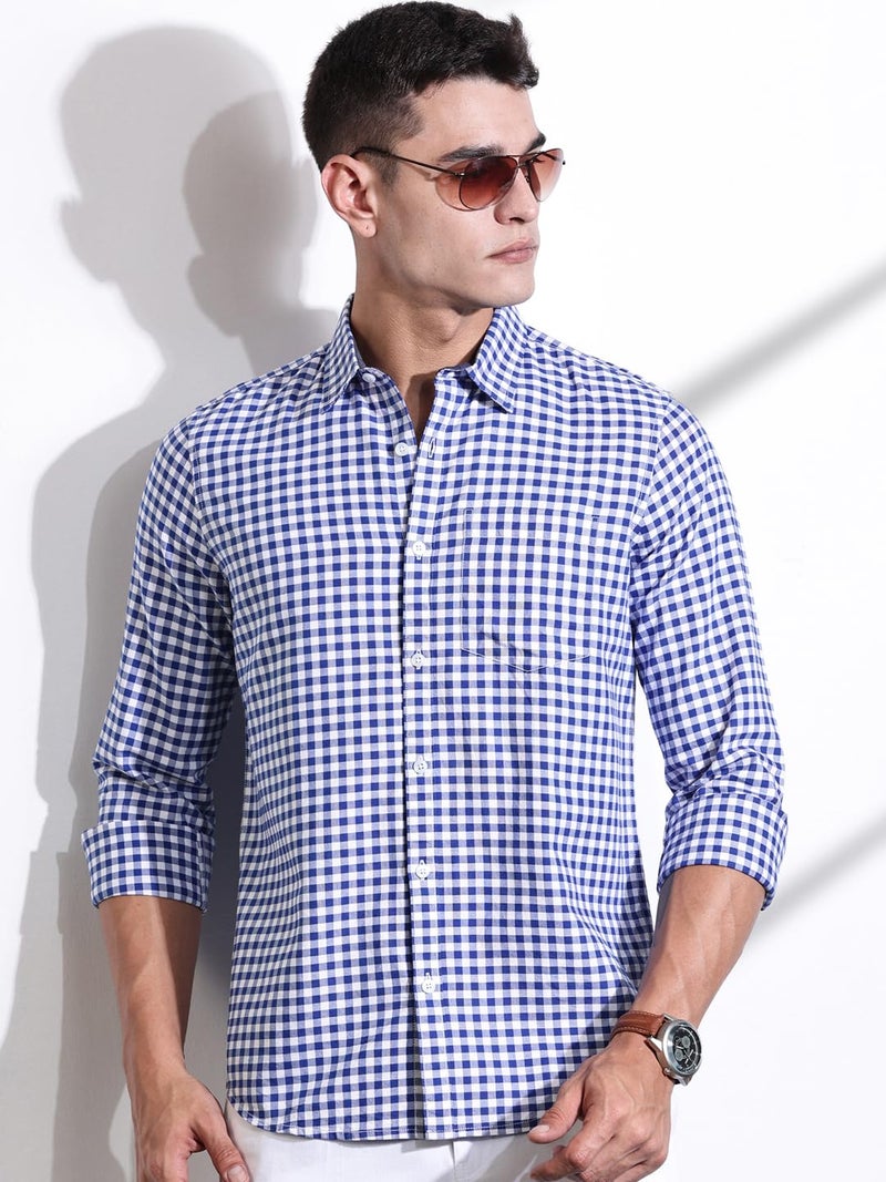 Thomas Scott Men | Long Sleeves | Gingham Checks | 100% Cotton | Spread Collar | Casual Shirt | (Available in Plus Size)(TS1481_RoyalBlue_XL) - Image 5