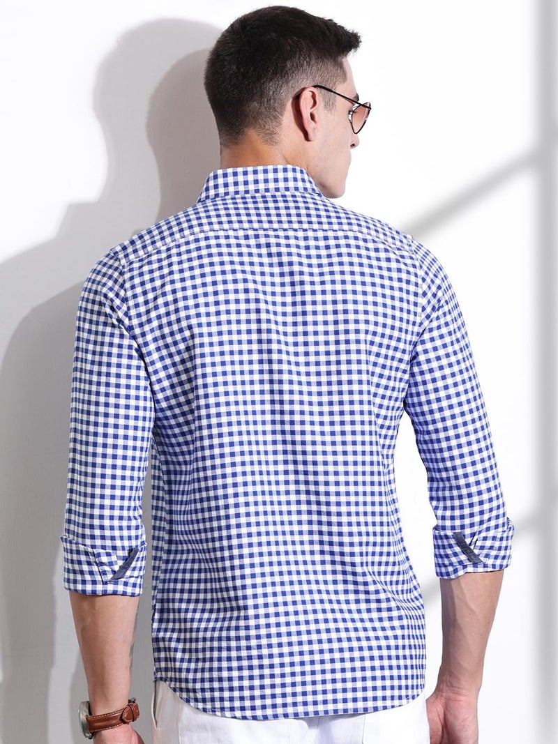 Thomas Scott Men | Long Sleeves | Gingham Checks | 100% Cotton | Spread Collar | Casual Shirt | (Available in Plus Size)(TS1481_RoyalBlue_XL) - Image 3