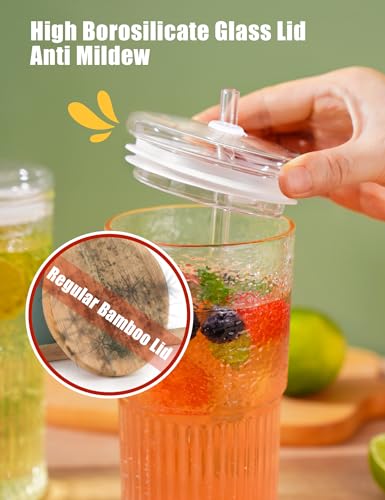 NiHome High Borosilicate Glass Tumbler Cup with Lid and Straw 22oz Clear Iced Coffee Glass Cups Drinking Jars Glasses Smoothie Tea Cup with Straws Wide Mouth Water Tumbler With Muffler Ring 2 Pack - Image 3
