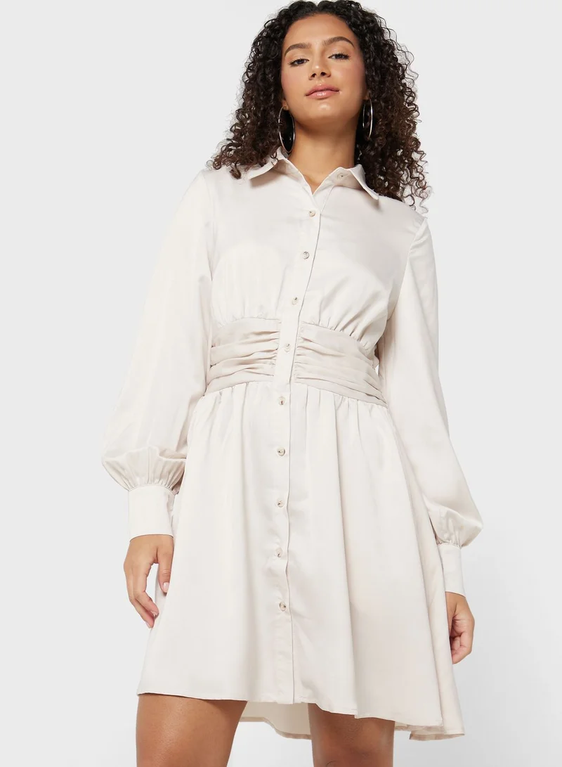 In the style Ruched Waist Shirt Dress