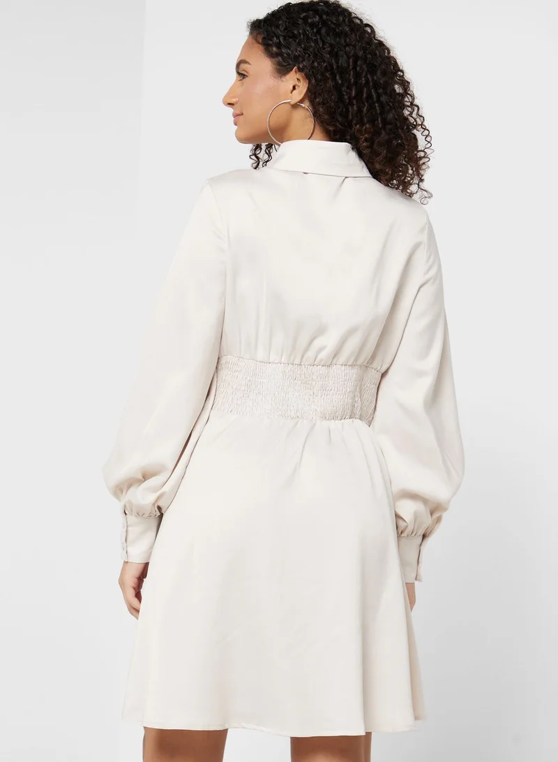 In the style Ruched Waist Shirt Dress