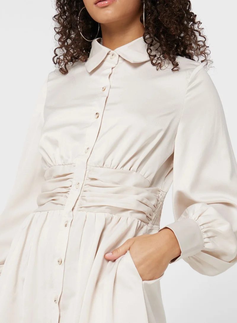 In the style Ruched Waist Shirt Dress