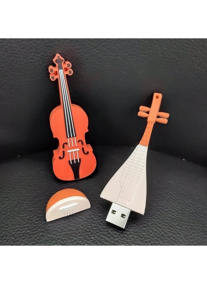 Piano Guitar Notes PVC Cartoon High-speed Large-capacity Guitar USB Flash Drive Mold Opening Custom Advertising Gift USB Flash Drive-Color:Pipa-Capacity:USB2.0 128GB