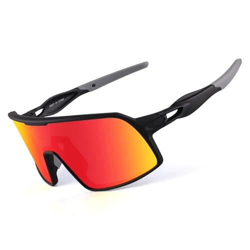 BangLong Polarized Cycling Glasses Sports Sunglasses, UV400 Protection, Men Women Running Fishing Driving Baseball Glasses (Black Red) - Image 1
