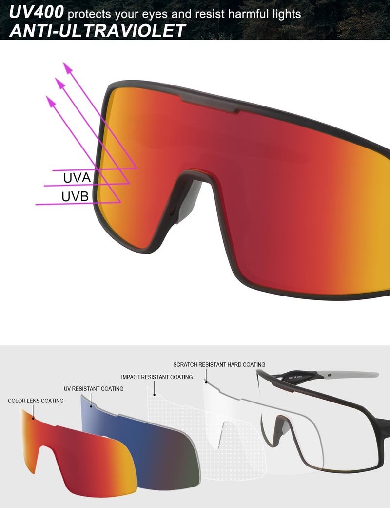 BangLong Polarized Cycling Glasses Sports Sunglasses, UV400 Protection, Men Women Running Fishing Driving Baseball Glasses (Black Red) - Image 5