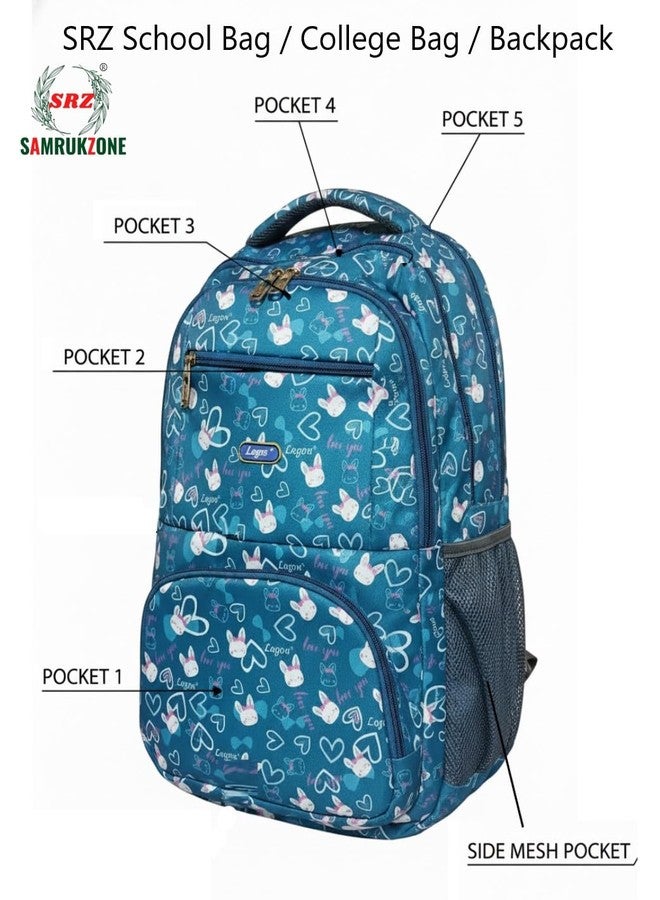 SAMRUKZONE SRZ Logon School Backpack, College Bag, Waterproof Travel Bag with Bottle Holder, Padded Base & Backrest 47x35x25 cm (TEAL) - Image 2