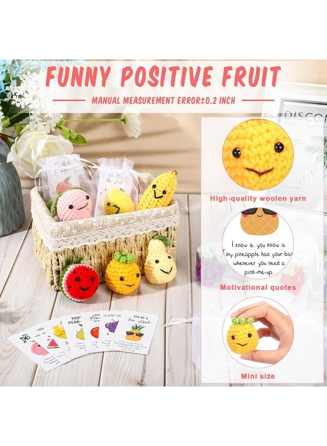 Shappy 20 Sets Inspirational Positive Fruit Toy Gift Funny Wool Knitted Fruit Mini Doll Employee Appreciation Gift Motivational Pun Card and Organza Bag Cute Thank You Gift for Coworker Party Favor - Image 3